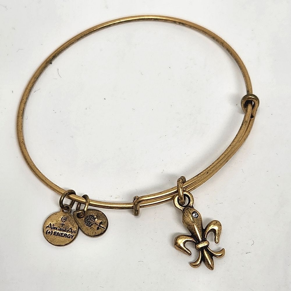 ALEX and ANI Fleur de Lis Gold Tone Bangle Bracelet